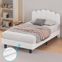 ALFORDSON Bed Frame King Single Size Boucle White Mattress Base Wooden Platform
