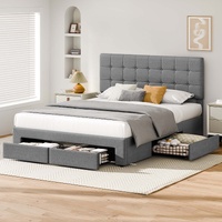ALFORDSON Bed Frame Double Size 4 Storage Drawers Adjustable Headboard Grey