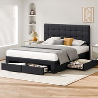 ALFORDSON Bed Frame Queen Size 4 Storage Drawers Adjustable Headboard Charcoal