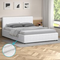 ALFORDSON Bed Frame Double Size Gas Lift Storage Base White Boucle TRICIA