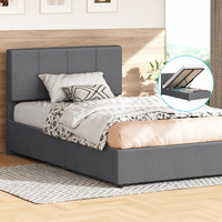 ALFORDSON Bed Frame King Single Gas Lift Storage Adjustable Headboard Grey LURIA