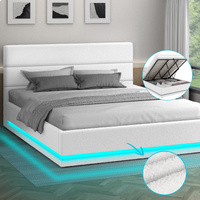 ALFORDSON Bed Frame King Size Platform RGB LED Gas Lift Base Storage Boucle