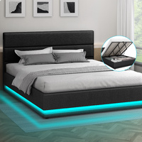 ALFORDSON Bed Frame King Size Platform RGB LED Gas Lift Base Storage Charcoal