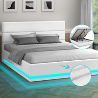 ALFORDSON Bed Frame Queen Size Platform RGB LED Gas Lift Base Storage Boucle