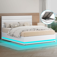 ALFORDSON Bed Frame Double Size Platform RGB LED Gas Lift Base Storage White