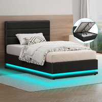 ALFORDSON Bed Frame King Single Platform RGB LED Gas Lift Storage Base Charcoal