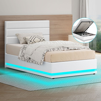 ALFORDSON Bed Frame Single Size Platform RGB LED Gas Lift Base Storage White