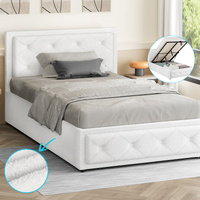 ALFORDSON Bed Frame King Single Gas Lift Storage Base Boucle Fabric White