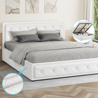ALFORDSON Bed Frame Queen Size Gas Lift Storage Base Boucle Fabric White