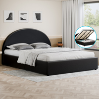 ALFORDSON Bed Frame King Size Gas Lift Base With Storage Black Leather HOWELL