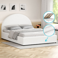 ALFORDSON Bed Frame Queen Size Gas Lift Base With Storage White Boucle HOWELL
