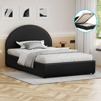 ALFORDSON Bed Frame Single Size Gas Lift Base With Storage Black Leather HOWELL