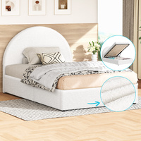 ALFORDSON Bed Frame Single Size Arched Base Gas Lift Storage Boucle White Hoult