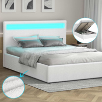 ALFORDSON Bed Frame Queen Size RGB LED Gas Lift Base Platform Storage Boucle
