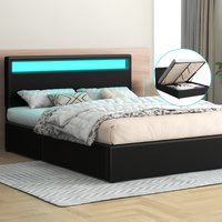 ALFORDSON Bed Frame Double Size RGB LED Gas Lift Storage Base Black LUCHINO