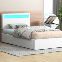ALFORDSON Bed Frame King Single RGB LED Gas Lift Storage Base White LUCHINO