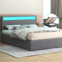 ALFORDSON Bed Frame Queen Size RGB LED Gas Lift Storage Base Fabric Grey LUCHINO