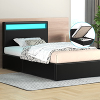 ALFORDSON Bed Frame Single Size RGB LED Gas Lift Storage Base Black LUCHINO