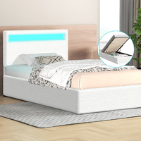ALFORDSON Bed Frame Single Size RGB LED Gas Lift Storage Base Boucle LUCHINO