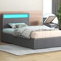 ALFORDSON Bed Frame Single Size RGB LED Gas Lift Storage Base Grey LUCHINO