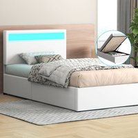ALFORDSON Bed Frame Single Size RGB LED Gas Lift Storage Base White LUCHINO