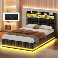 ALFORDSON Bed Frame Double RGB LED Gas Lift Base Platform Storage Leather Black