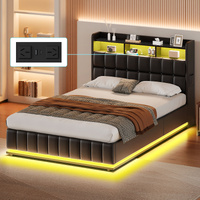 ALFORDSON Bed Frame Queen RGB LED Gas Lift Base Platform Storage Leather Black