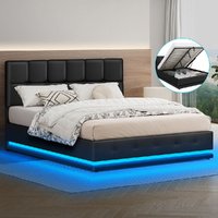 ALFORDSON Bed Frame Queen Size Platform RGB LED Gas Lift Base Storage Black