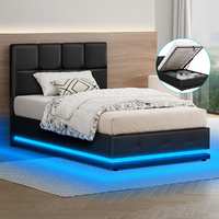 ALFORDSON Bed Frame Single Size Platform RGB LED Gas Lift Base Storage Black