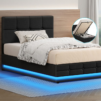 ALFORDSON Bed Frame Single Size Platform RGB LED Gas Lift Base Storage Charcoal