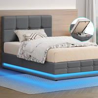 ALFORDSON Bed Frame Single Size Platform RGB LED Gas Lift Base Storage Grey