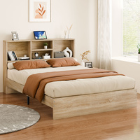ALFORDSON Wooden Bed Frame Double Size Base with Bookshelf Storage Headboard Oak
