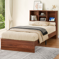 ALFORDSON Wooden Bed Frame King Single with Bookshelf Storage Headboard Walnut