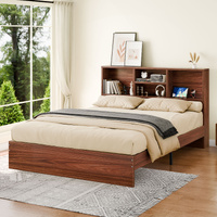 ALFORDSON Wooden Bed Frame Queen Size with Bookshelf Storage Headboard Walnut