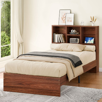 ALFORDSON Wooden Bed Frame Single Size with Bookshelf Storage Headboard Walnut