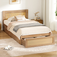 ALFORDSON Wooden Bed Frame King Single Rattan Bed Base with Storage Drawer Oak