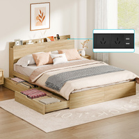 ALFORDSON Wooden Bed Frame King Size with Charging Station & 2 Storage Drawers
