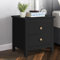 ALFORDSON Bedside Table Hamptons Nightstand Storage Side End 2 Drawers Black