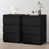 ALFORDSON 2x Bedside Table Nightstand 3 Drawers Side End Table Black