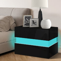 ALFORDSON Bedside Table RGB LED Nightstand 2 Drawers 4 Side High Gloss Black