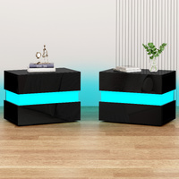 ALFORDSON 2x Bedside Table RGB LED Nightstand 2 Drawers 4 Side High Gloss Black