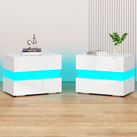 ALFORDSON 2x Bedside Table LED Nightstand 2 Drawers Gloss White