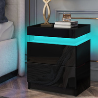 ALFORDSON Bedside Table RGB LED Nightstand 2 Drawers 4 Side High Gloss Black