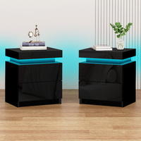 Alfordson 2x Bedside Table RGB LED Nightstand 2 Drawers 4 Side High Gloss Black