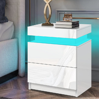ALFORDSON Bedside Table RGB LED Nightstand 2 Drawers 4 Side High Gloss White