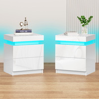 Alfordson 2x Bedside Table LED Nightstand 2 Drawers High Gloss White
