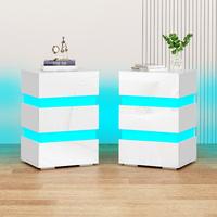 Alfordson 2x Bedside Table LED Nightstand 3-Drawer Gloss White