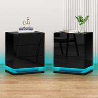 Alfordson 2x Bedside Table LED Nightstand 3 Drawers High Gloss Black