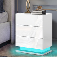 ALFORDSON Bedside Table RGB LED Nightstand 3 Drawers 4 Side High Gloss White