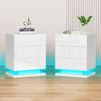 Alfordson 2x Bedside Table LED Nightstand 3 Drawers Gloss White